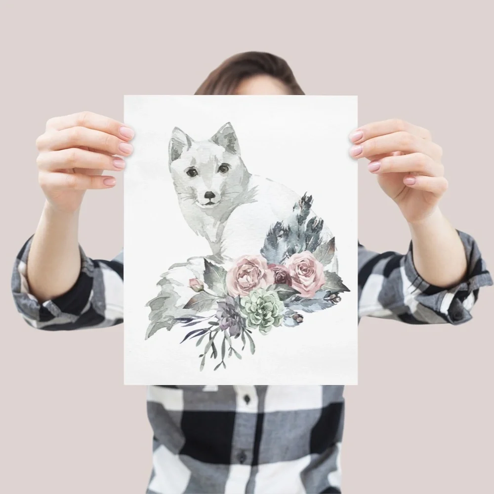 Arctic Fox Watercolor Wall Art Print Poster Illustration Unframed - Picture 9 of 9